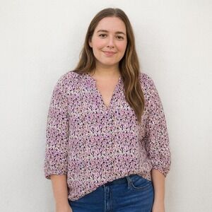 Sessun Solemia Blouse Womens Large Mauve Top Floral‎ Print V Neck Boho Preppy